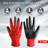 Medium - 6 Pairs Red & Black Nitrile Coated Work Gloves for Men and Women