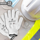 Medium - 12 Pairs White Cotton PVC Dotted Work Gloves for Men and Women