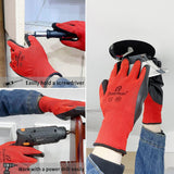 Medium - 12 Pairs Red & Black Nitrile Coated Work Gloves for Men and Women