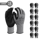 Large - 12 Pairs Grey & Black Touchscreen Compatible Micro-Foam Nitrile Coated Work Gloves for Men and Women