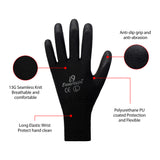 Large - 12 Pairs Black PU Coated Work Gloves for Men and Women