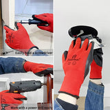 Large - 12 Pairs Red & Black Nitrile Coated Work Gloves for Men and Women