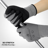 Large - 12 Pairs Grey & Black Touchscreen Compatible Micro-Foam Nitrile Coated Work Gloves for Men and Women