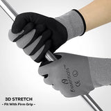 Large - 12 Pairs Grey & Black Micro-Foam Nitrile Coated Work Gloves for Men and Women