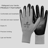 Large - 12 Pairs Grey & Black Nitrile Coated Work Gloves for Men and Women